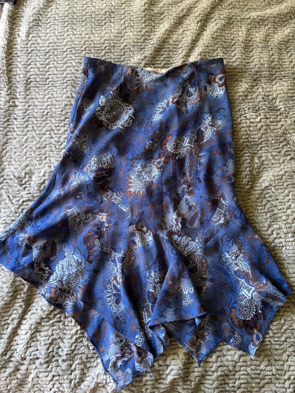 Blue Paisley Midi Skirt with Handkerchief Hem